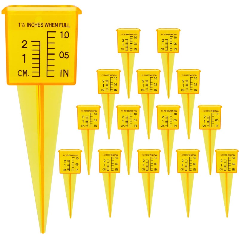 Anglekai 10PCS Rain Gauges  1.5"" Sprinkler Gauge for Lawn Water Gauge with Wide Mouth Sprinkler Rain Gauge  Transparent Outdoor Water Measuring Tool for Accurate Lawn Garden Water Gauge (10  Yellow) - Image 1